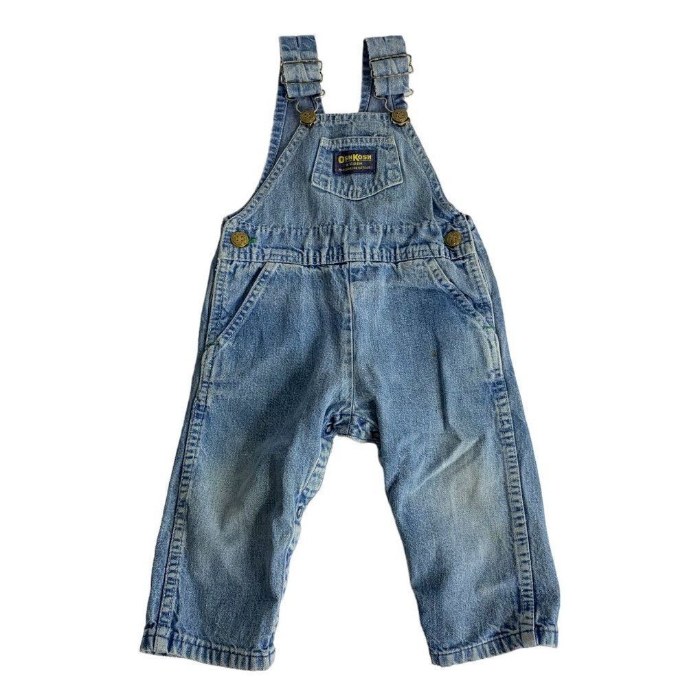 Vintage OshKosh B Gosh Infant Overalls 24m Denim Pockets Snaps Made USA